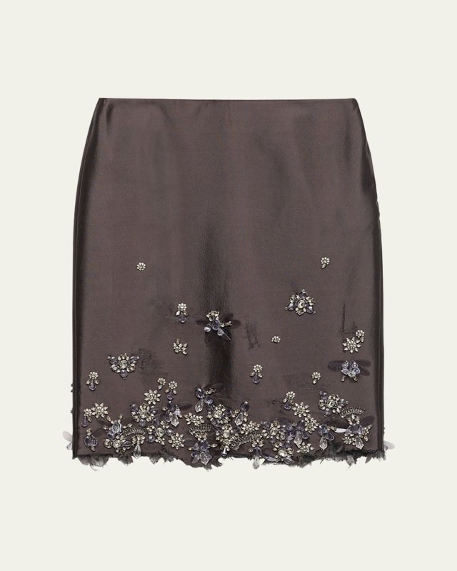 Crystal Distressed Wool Midi Skirt
